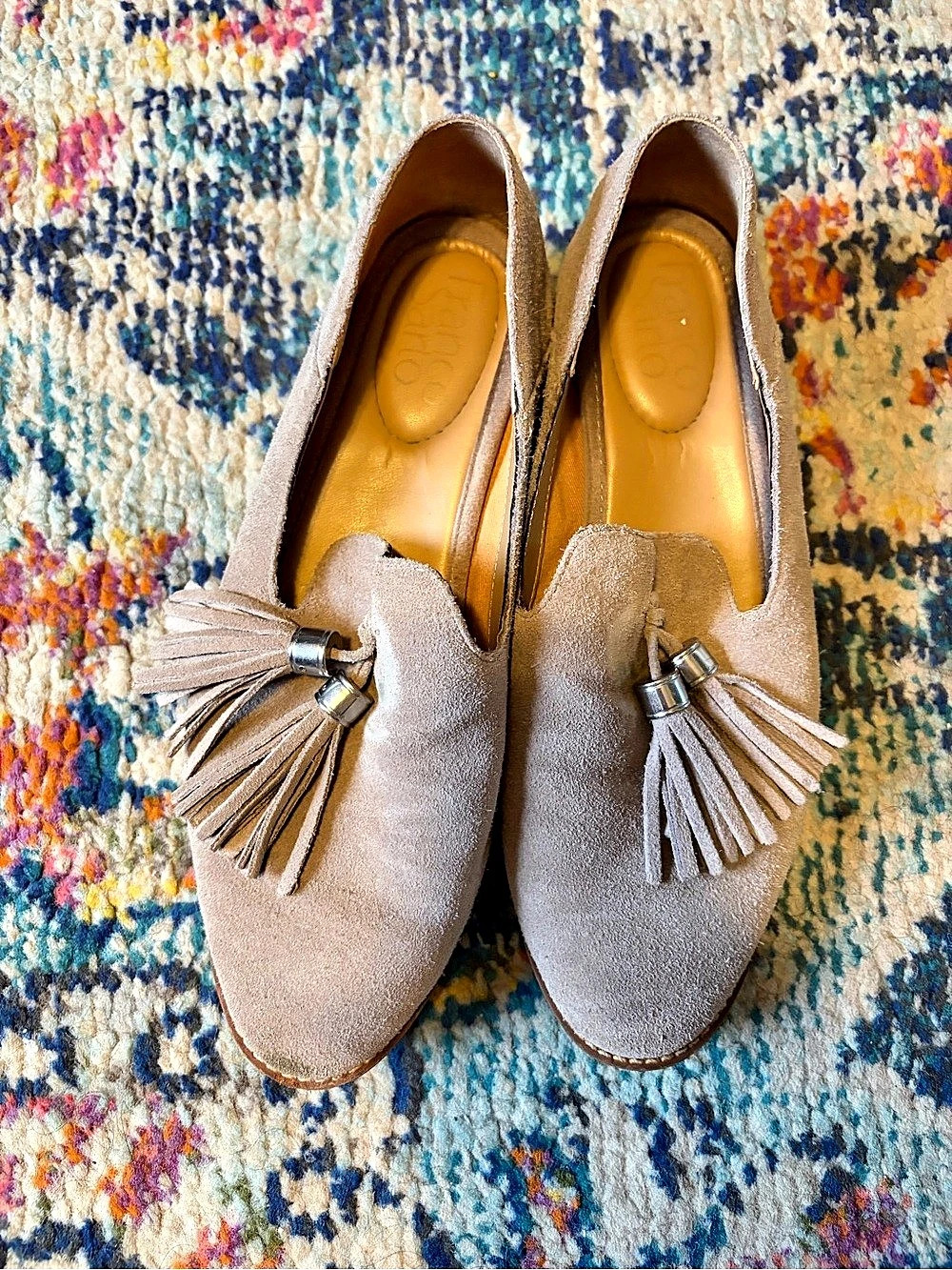 Franco Sarto Suede Tassel Loafers in Beige